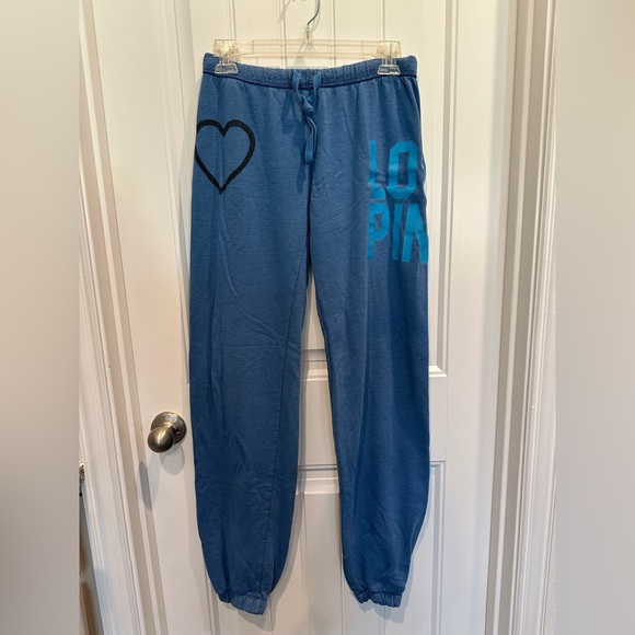 PINK Victoria's Secret Blue Joggers with Black Heart - Picture 1 of 4